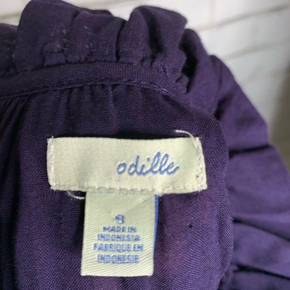 Anthro Odille Ruffle Neck Cuff Purple Tunic Top Size Small - Picture 10 of 11